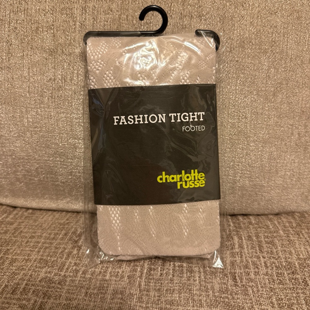 C2 pair of Charlotte Russe Textured Footed Tights in Cream/Mauve NWT Cute
